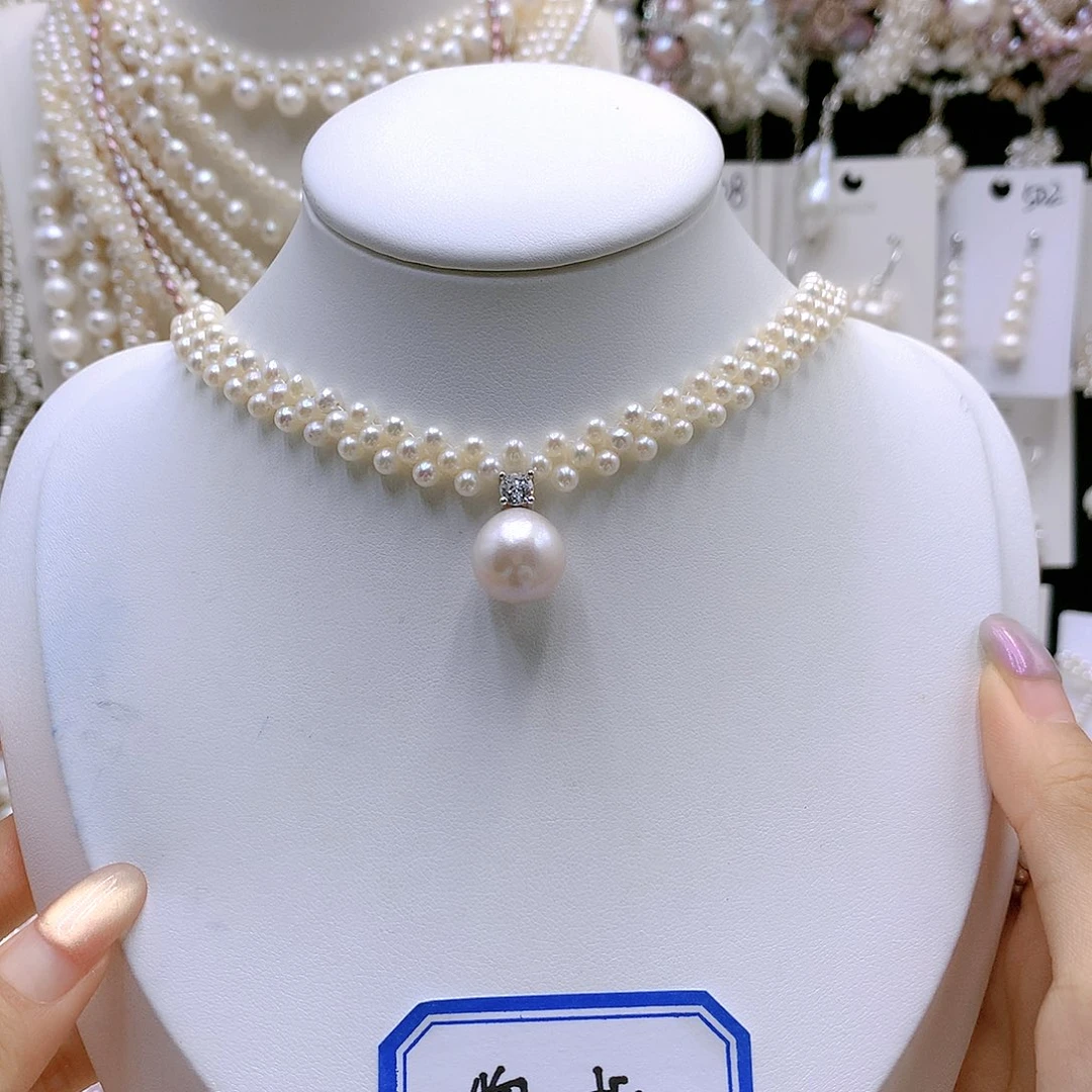 银S925镶嵌耳饰淡水珍珠诗*