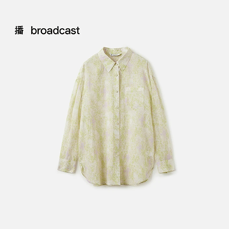 【商场同款】播broadcast 2025夏天丝麻印花经典廓形衬衫BDS7CD4508