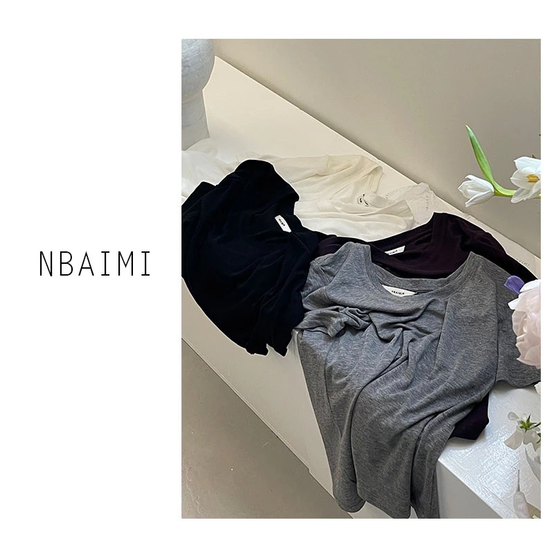 入夏梧桐 裸感T 夏季休闲百搭宽松圆领纯色简约时尚气质短袖T恤