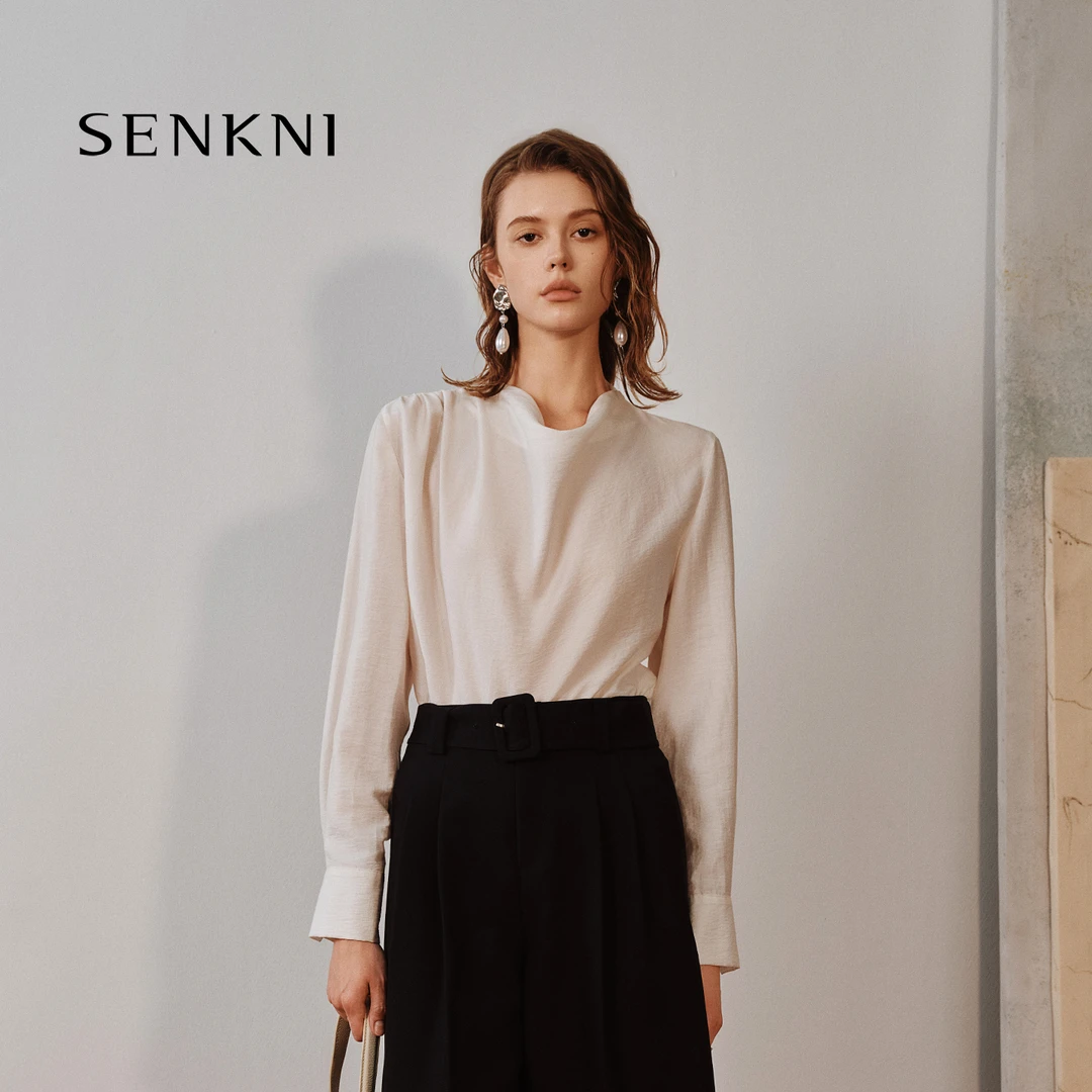 senkni/圣可尼S121222OF醋酸堆褶中长袖小衫