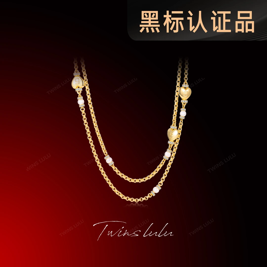 TWINSLULU 镀k金【5号爱心】精细锻铸工艺爱心珠珠毛衣链TSJ10238
