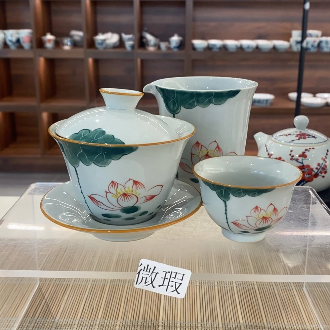 釉下手绘茶具微瑕手工绘制