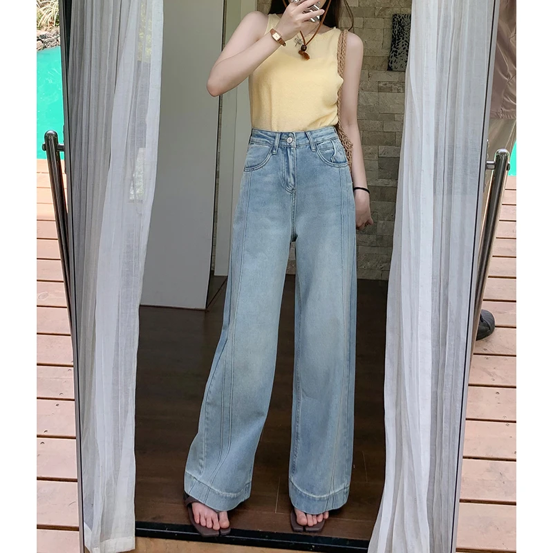 阔腿牛仔裤女2025年夏季新款薄款梨形身材宽松通勤休闲高腰直筒裤