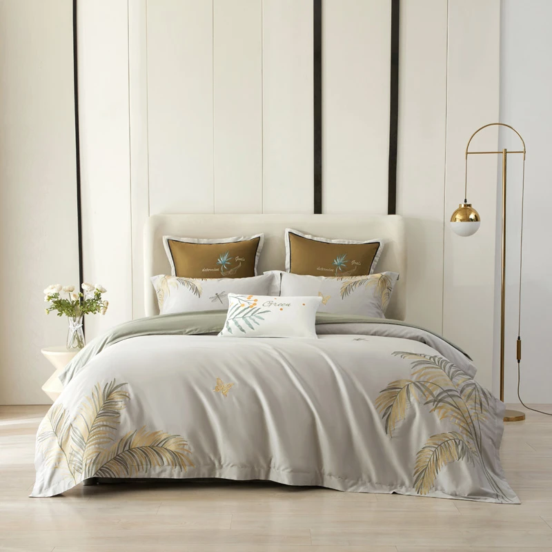 柔梦语【北国之春】轻奢澳棉刺绣长绒棉四件套全棉新中式花卉