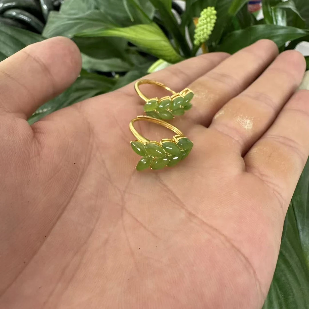 D456 天然和田玉碧玉麦穗戒指 拍一发一多样性发其一