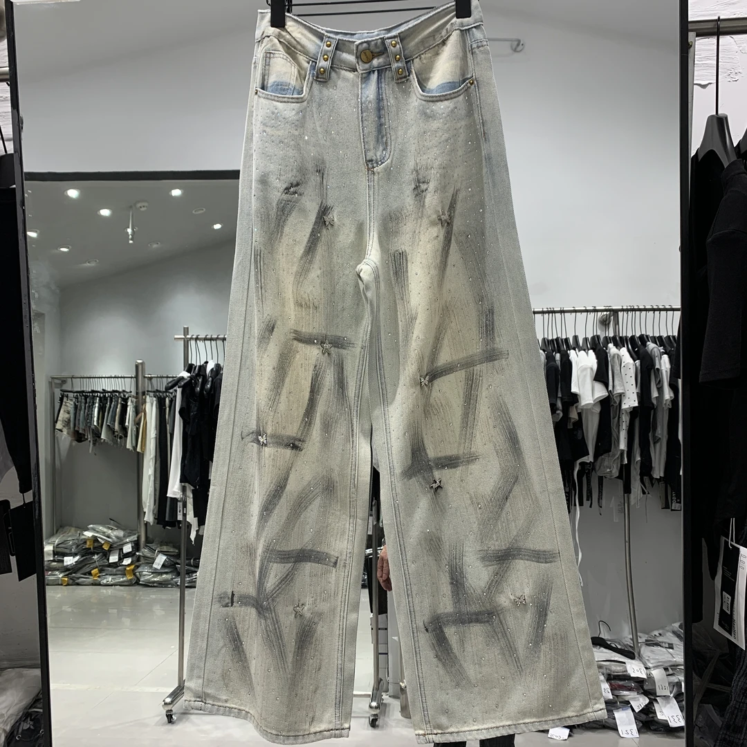 女士夏季休闲裤印花拼接水洗春夏基础大众牛仔裤四季通用牛仔长裤