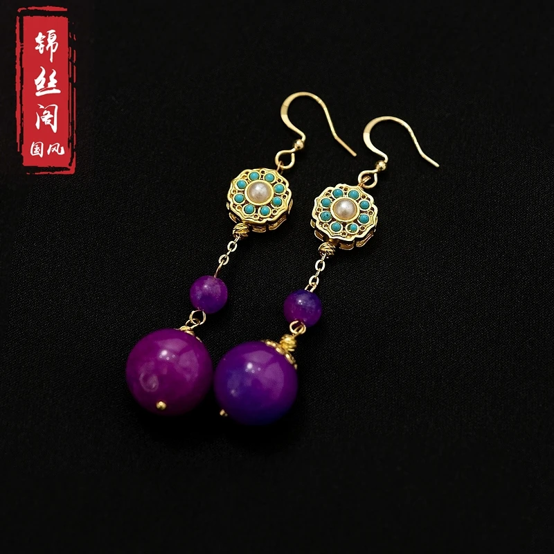 合金耳饰 【紫嫣】民族风耳环国风2025新款新中式紫色耳饰女
