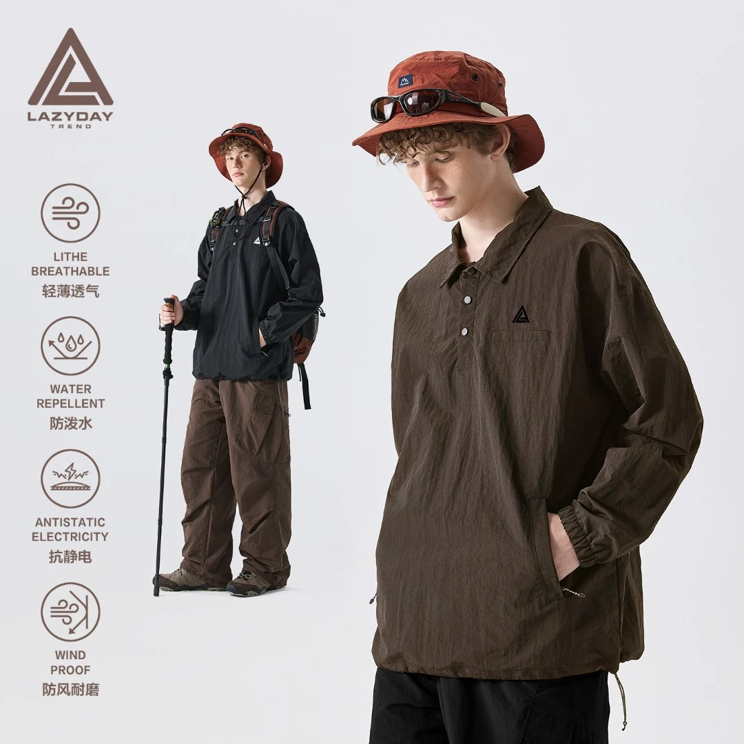 LAZY DAY户外防泼水吸湿速干POLO衫男士秋季宽松轻薄透气长袖T恤