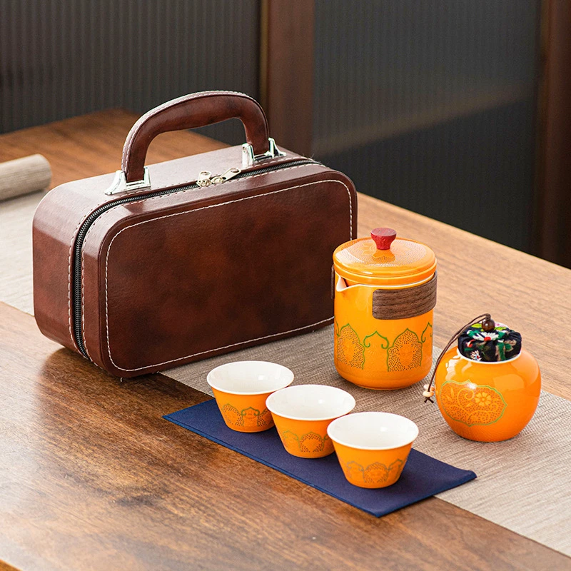 DY2992旅行茶具套装便携式户外露营旅游泡茶随行快客杯一壶三杯