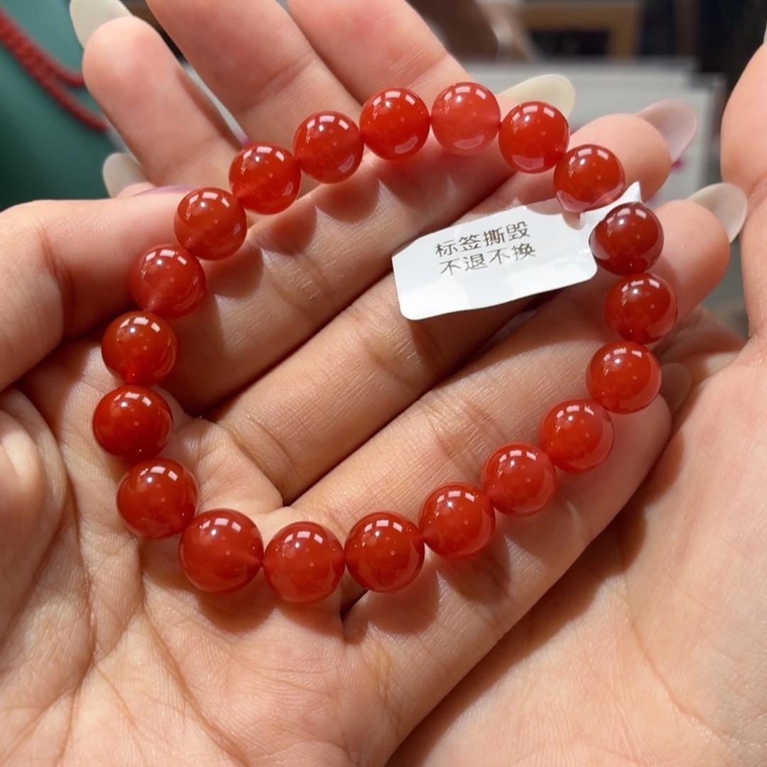 南红玛瑙手串未镶嵌原矿保山南红大黑洞深水红手串卡9+