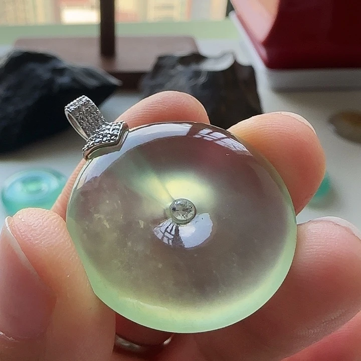 岫玉银S925镀金镶嵌吊坠(不含链)