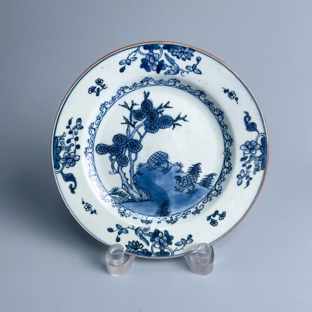 青花瓷/古董康熙青花花鸟纹盘-M25AF001829古玩/收藏/文物/绣花张
