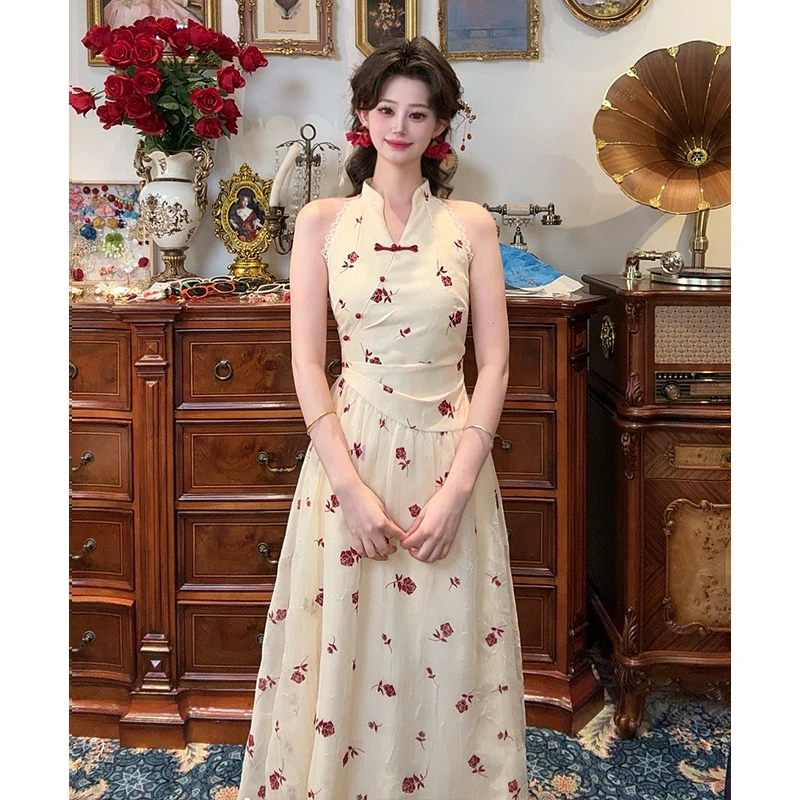 现货一生罗曼【古莲风雅】新中式盘扣收腰连衣裙女气质连衣裙L1337