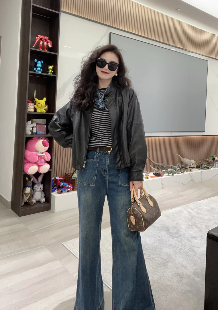 2025-春秋真皮翻领修身常规纯色气质减龄短款通勤时尚外套-315