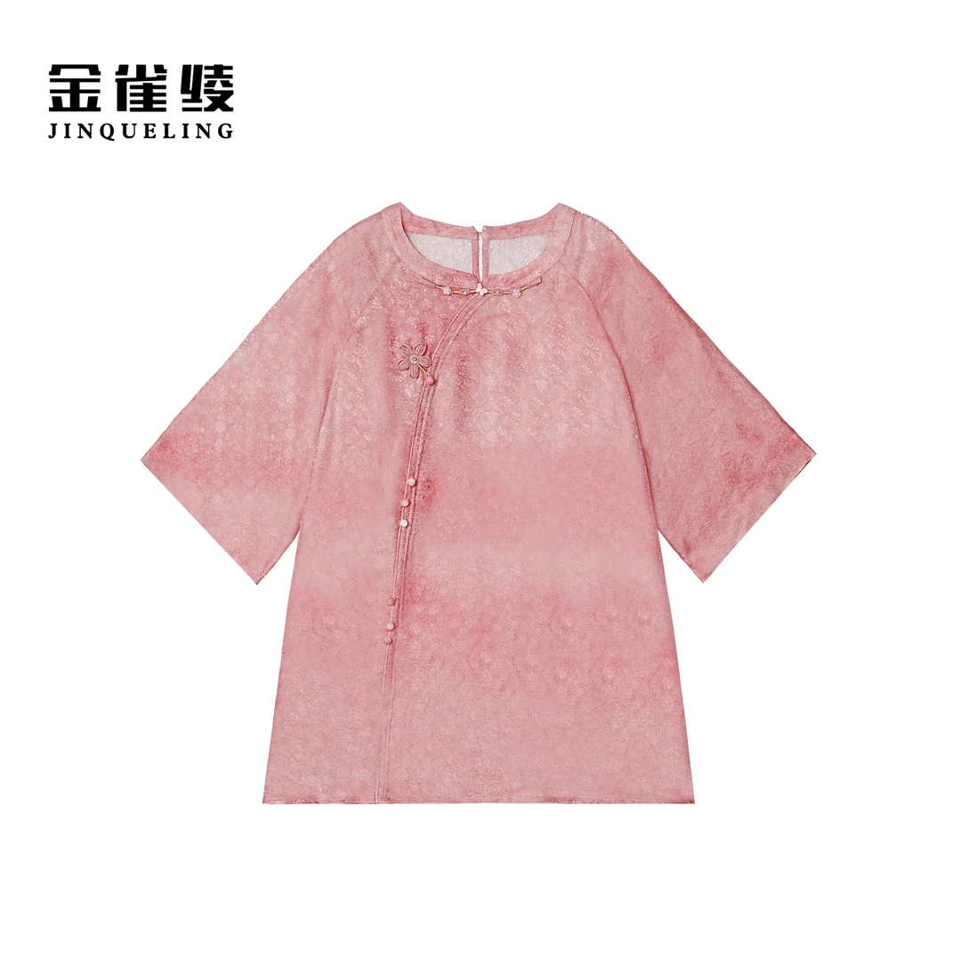 金雀绫【醉桃仙】桑蚕丝透气新中式提花加宽加大小衫SZA1S247