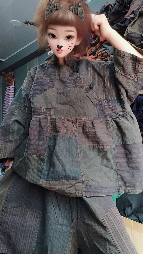 无吊牌老粗布单层拼块立领娃娃衫直播间自选色