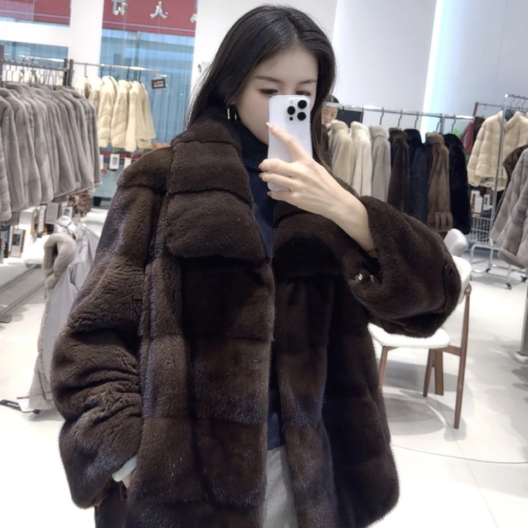 65长女2025新款轻奢短进口紫标水貂横排翻立领真貂皮大衣整貂