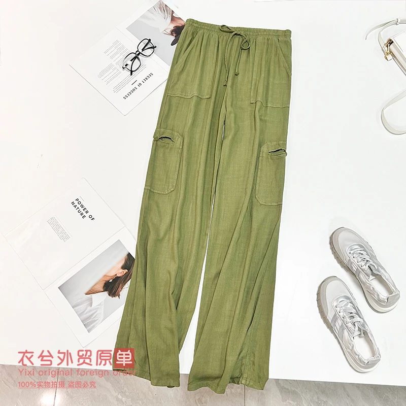 （衣兮两色工装休闲裤）夏季新款简约纯色松紧腰百搭直筒休闲裤Z