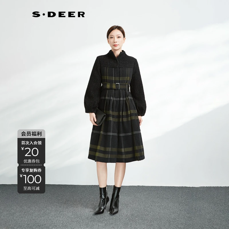 S·DEER圣迪奥女装精致复古时尚拼接格子高端轻奢气质秋冬羽绒服