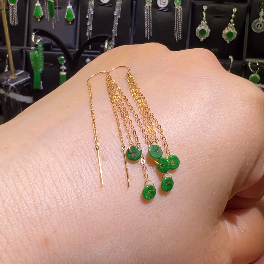 翡翠18K金镶嵌颈饰耳环