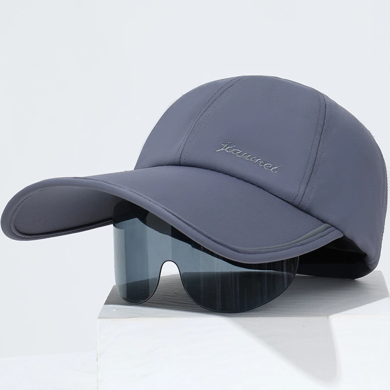 新款春夏户外骑行帽子眼镜一体防风沙防紫外线护眼遮阳防晒鸭舌帽