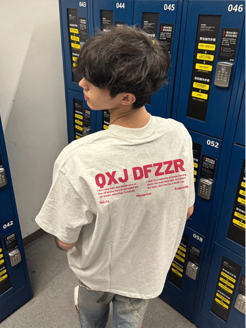 【重磅纯棉】白色男短袖T恤美式休闲新款半袖上衣圆领潮流宽松印花