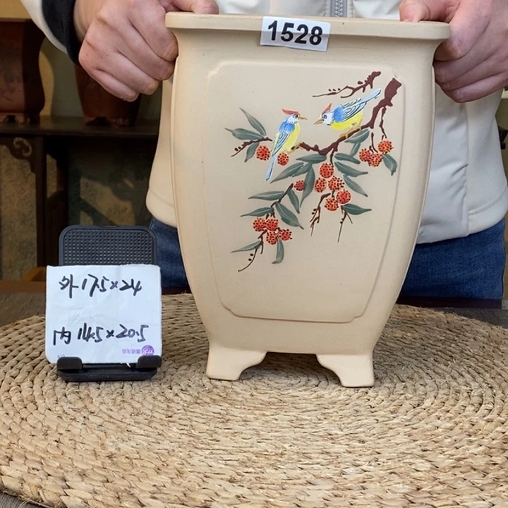 紫砂花盆  特惠白玉段奎面彩绘荔枝四方签筒1528