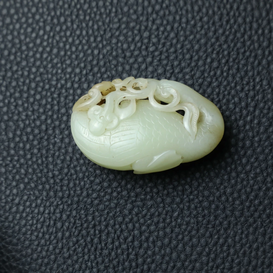 TCWWA07375清晚和田白玉鹅如意把件