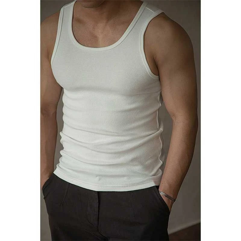 魅K龙透气内裤新款螺纹罗纹运动T恤韩版打底衫背心男棉纯色修身