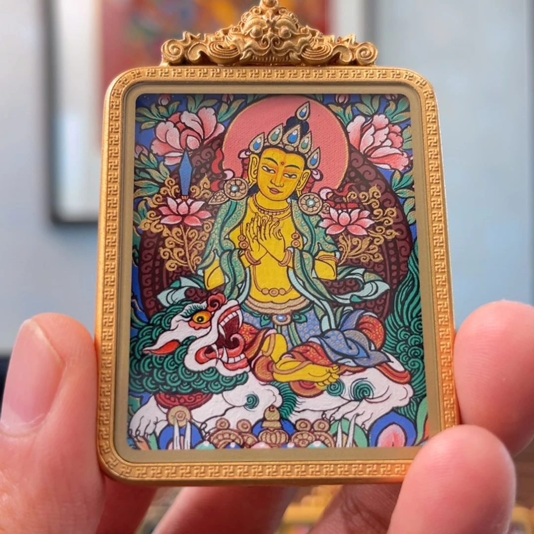 老***色吊坠纯手绘真金矿料文殊菩萨