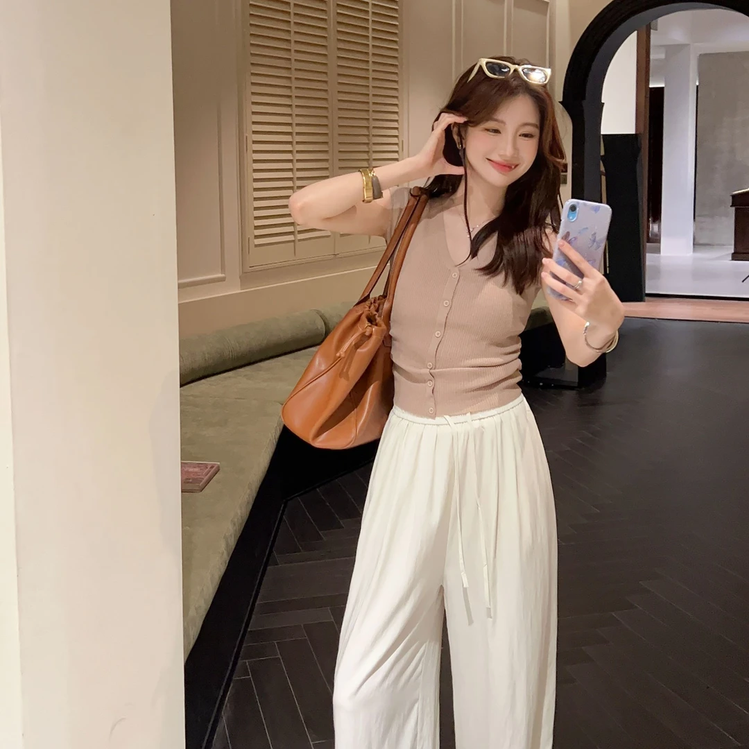 【芝士Cheese】O度美式 针织冰丝v领设计感上衣t