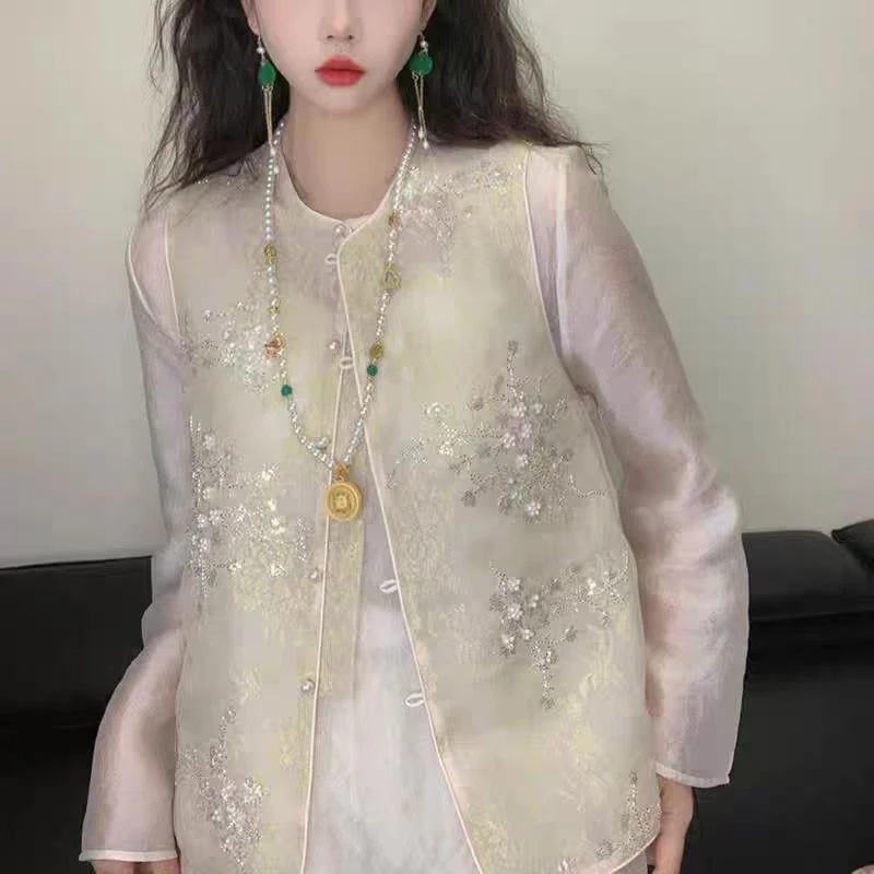 046-3【繁星】春夏高级感重工珠片刺绣圆领时尚百搭新中式国风马甲