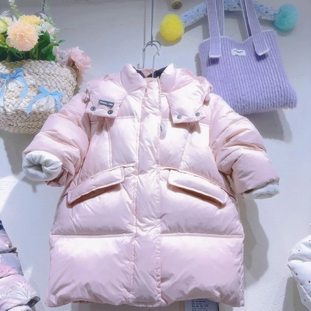 女童中长款过膝冬季新款洋气加厚保暖连帽装外套