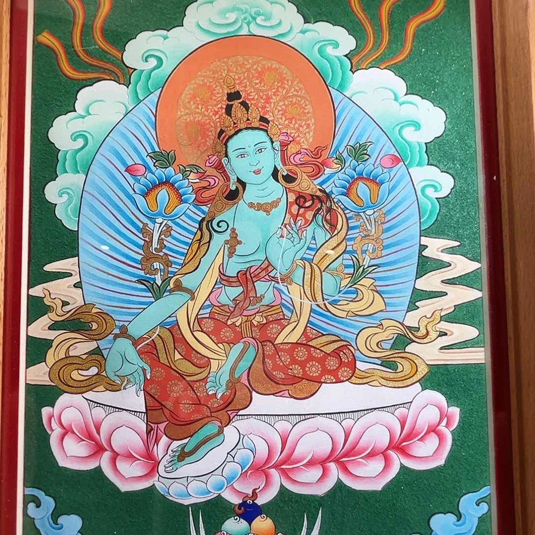 吊坠热贡手绘唐卡绿度母