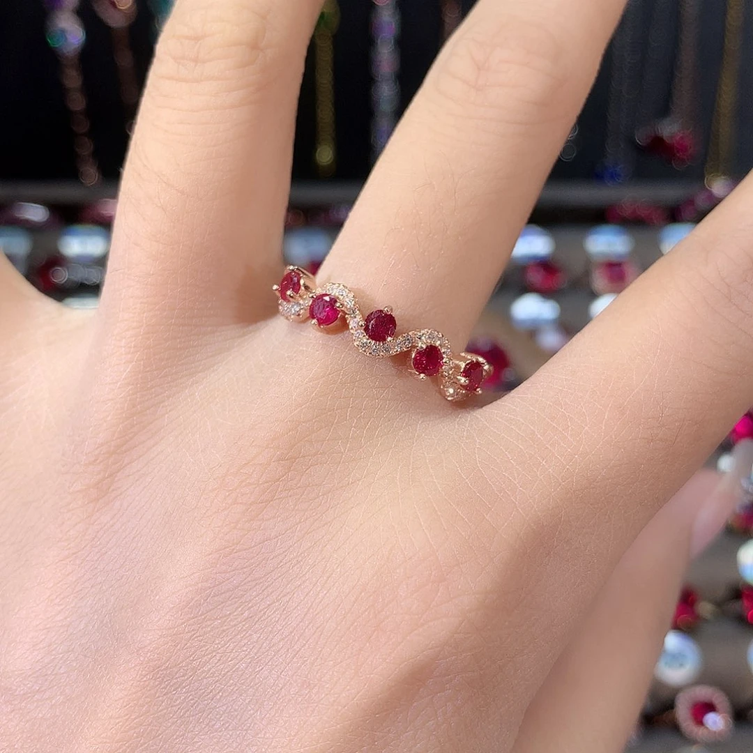 银S925镶嵌戒指红宝石玫瑰金