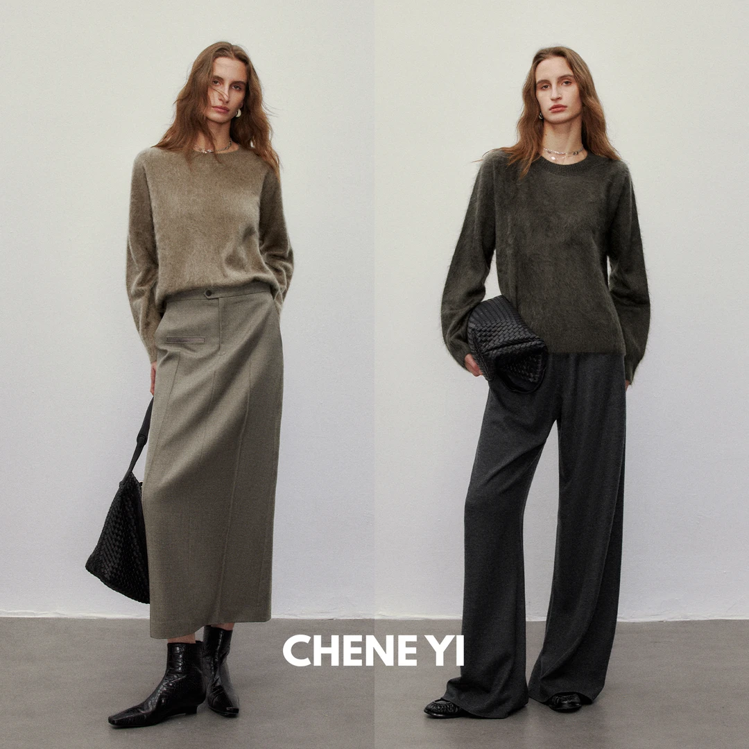 CHENE YI慵懒风长毛软糯感羊绒拉绒圆领针织衫女套头内搭毛衣上衣