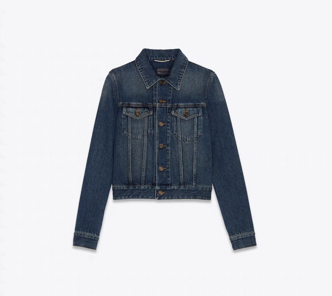女士复古深蓝色经典牛仔夹克外套GD66001