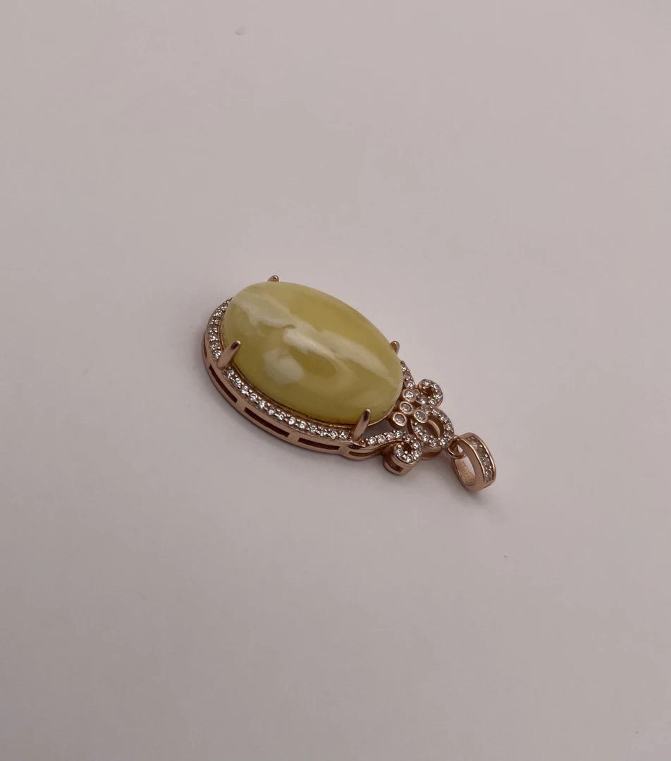 汇锦珠宝天然琥珀蜜蜡s925银镶嵌吊坠