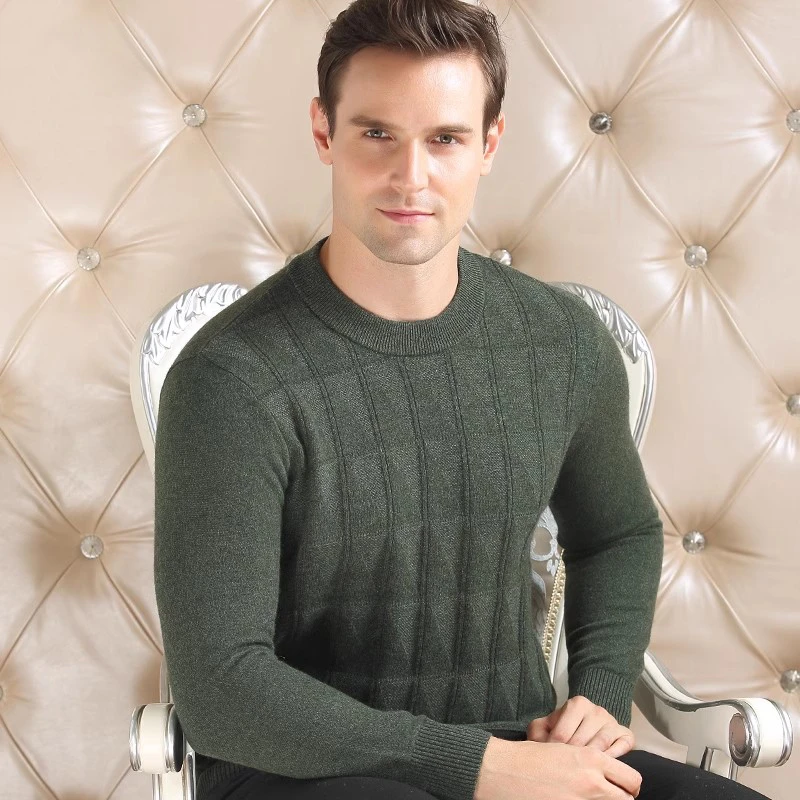 专柜同款纯羊绒毛衣男加厚冬季圆领中年纯羊绒衫提花针织打底衫