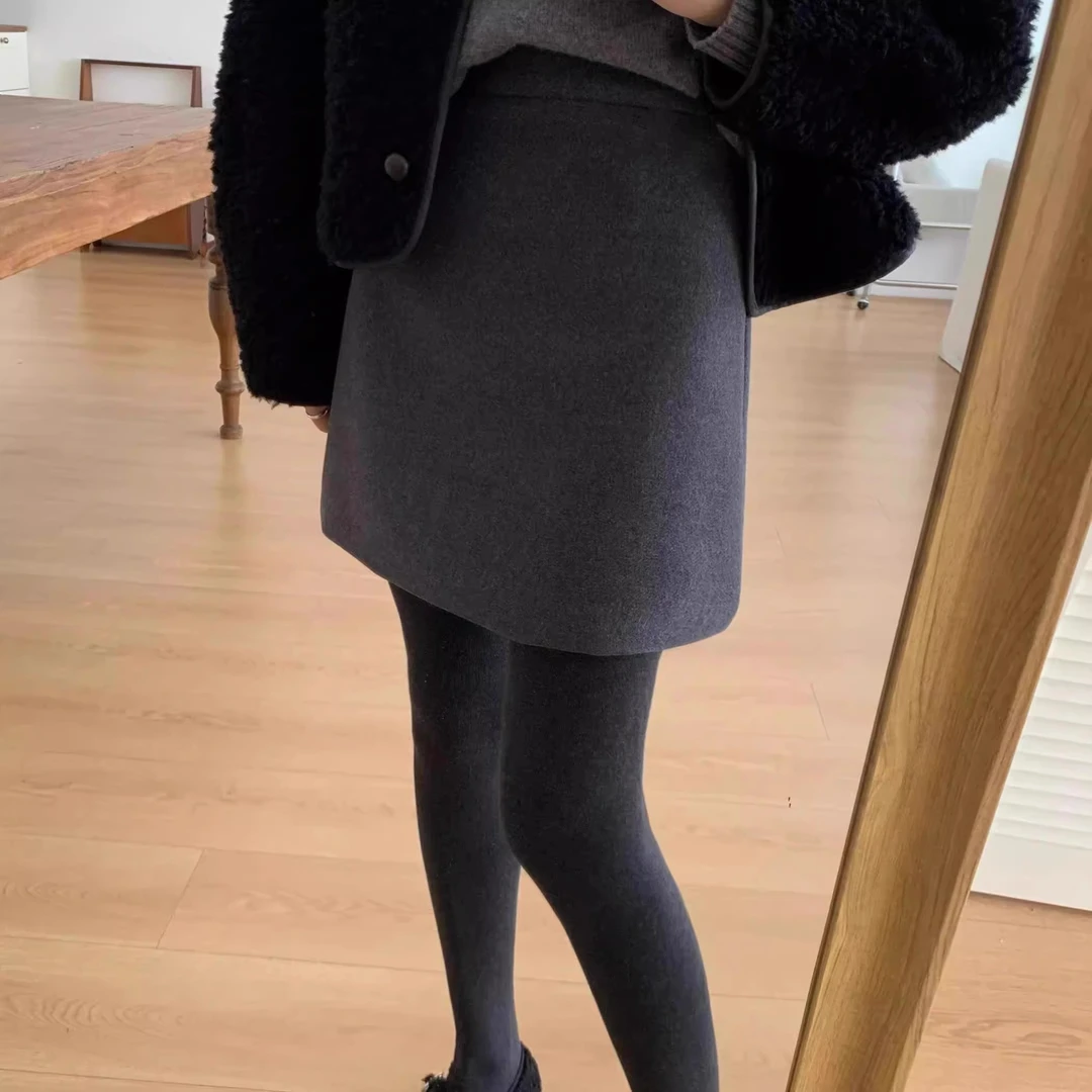 灰色毛呢半身裙女秋冬松紧腰a字裙梨形身材遮胯高腰显瘦大码短裙
