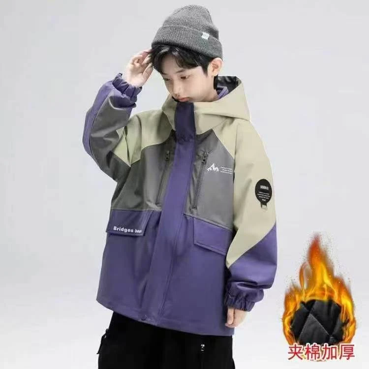 男童外套2025新款夹棉加厚中大童冲锋衣帅气风衣韩版潮服男童潮服