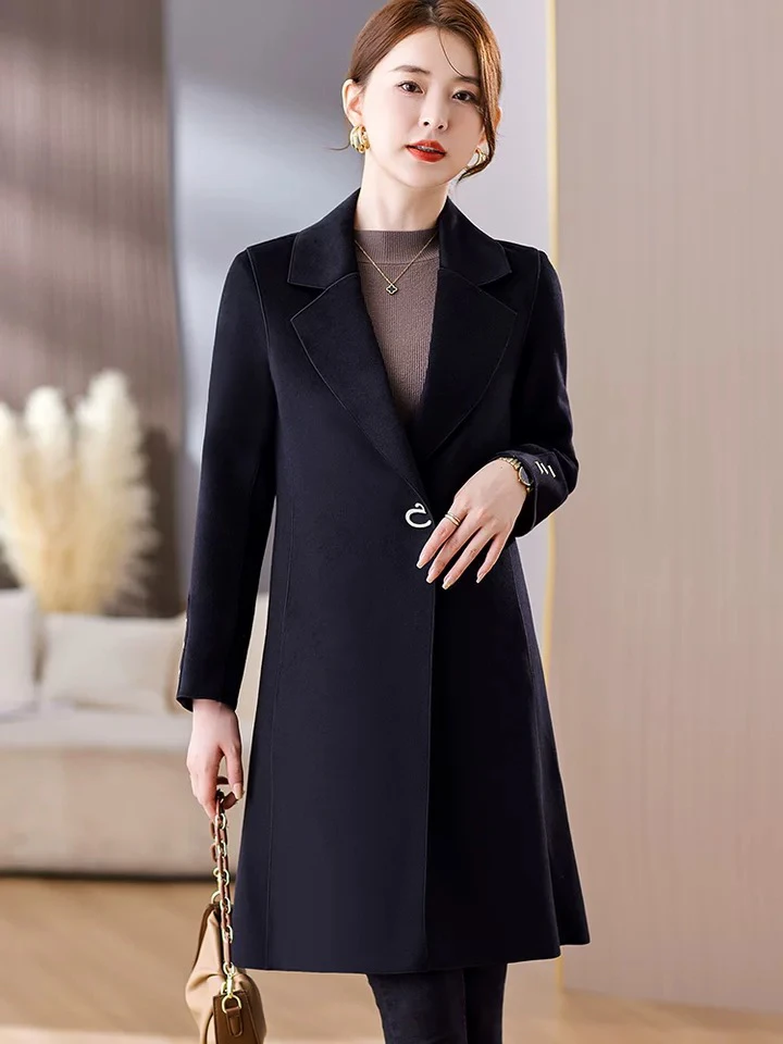 中长款修身简约双面羊毛大衣