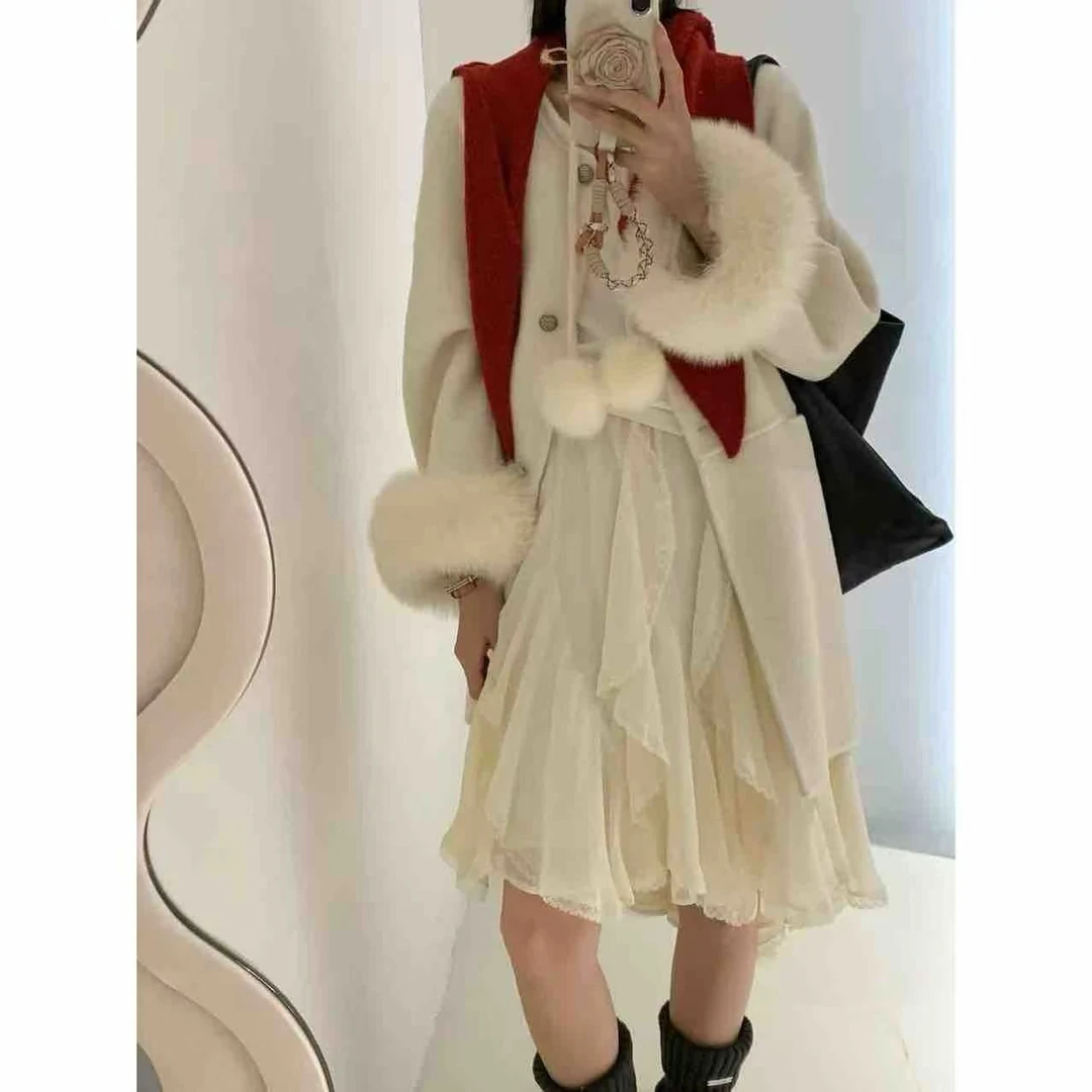 2025新款韩式双面呢羊毛大衣吊坠毛毛8013