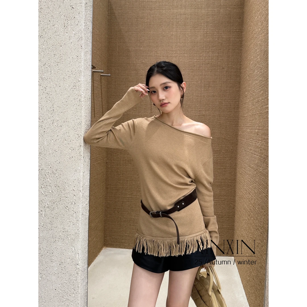 “气质主理人”氛围感韩版ins风博主简约一字肩圆领斜肩多XZ850-