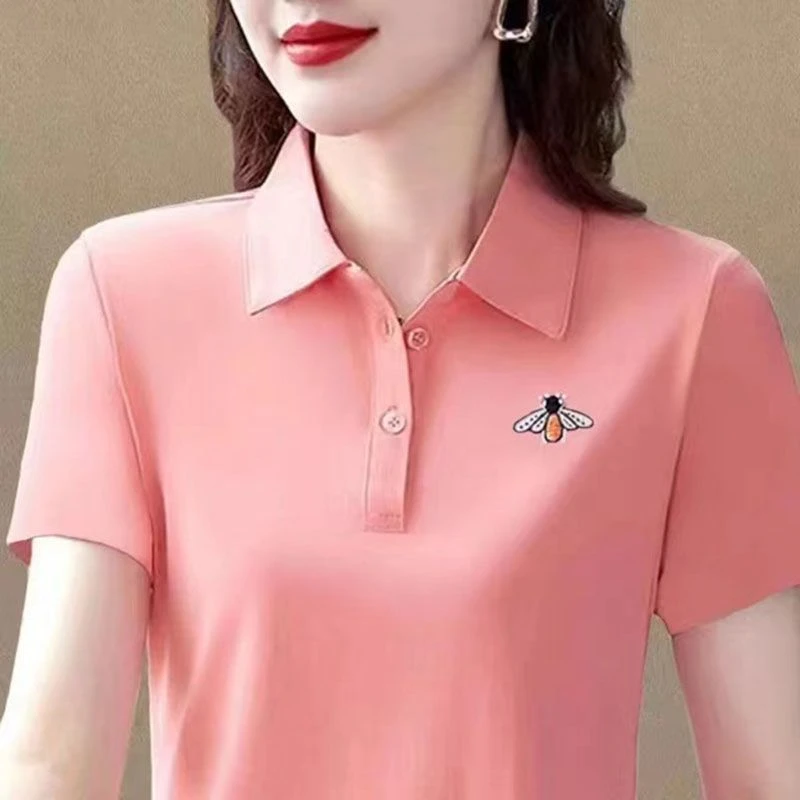 夏季时尚百搭妈妈翻领短袖T恤女中年运动休闲大码高级感Polo上恒