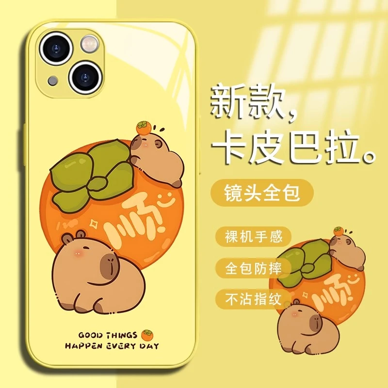 柿柿如意适用苹果16promax手机壳彩绘玻璃iphone15plus全包保护壳