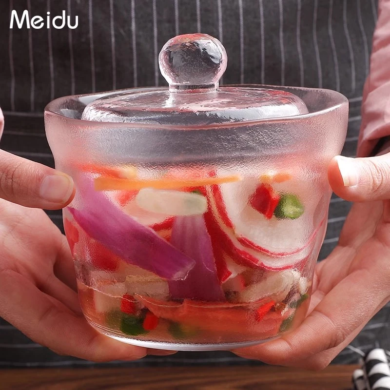 日式锤纹家用一夜渍玻璃腌菜罐泡菜坛子加厚咸菜缸腌菜坛浅渍罐