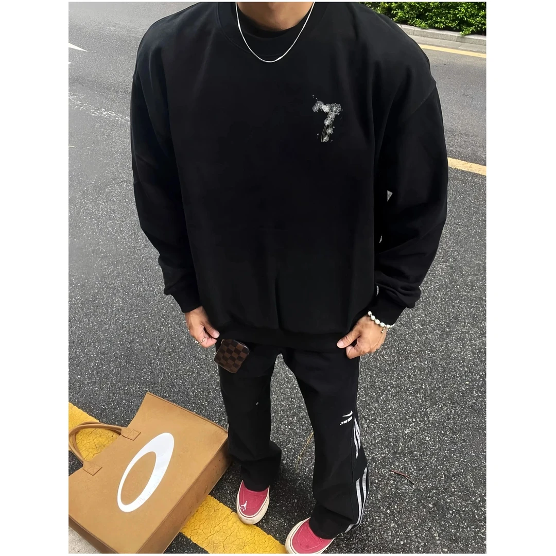 秋冬设计感男装外套蒲公英印花美式潮牌高级感圆领卫衣加绒保暖