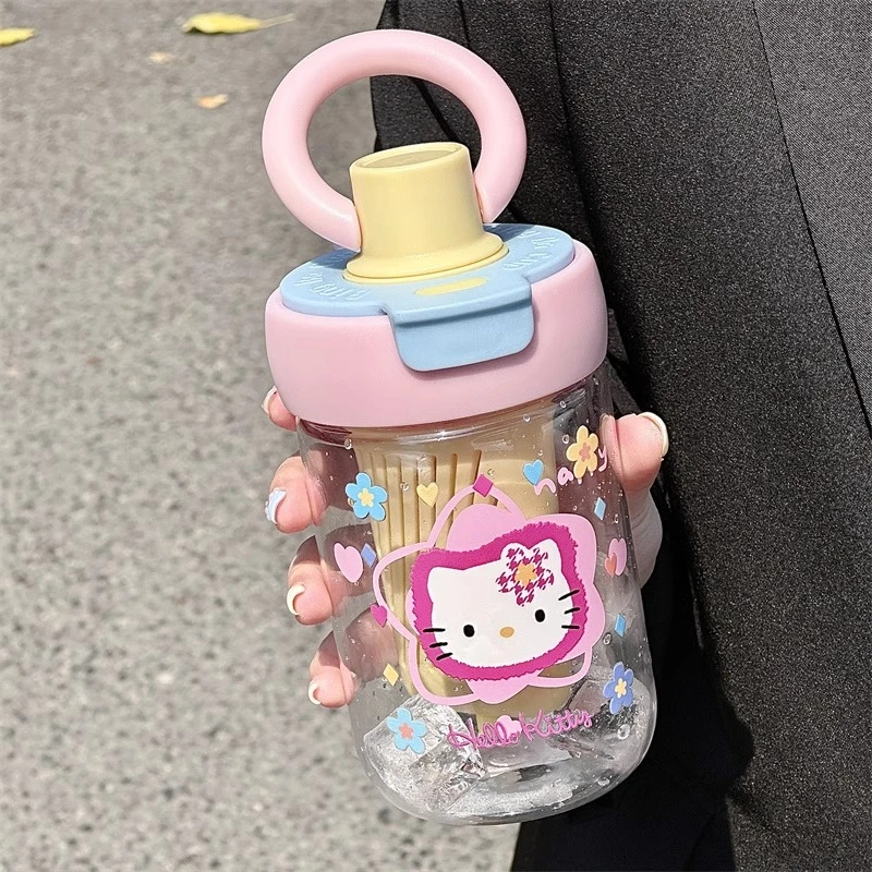 hellokitty吸管水杯女生夏日多巴胺ins果茶杯学生带茶仓塑料水杯
