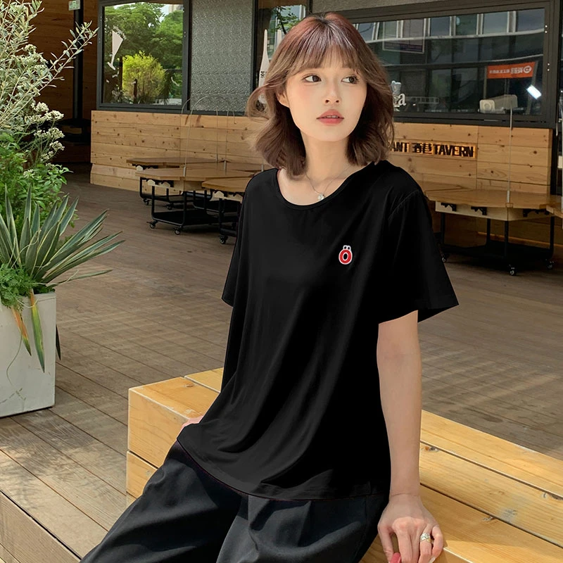 夏季云糯大U领小O刺绣显瘦T恤女款FYZ